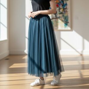 Jenny Yoo Collection Tull Layered Dark Teal Blue Midi Maxi Long Skirt Size 8